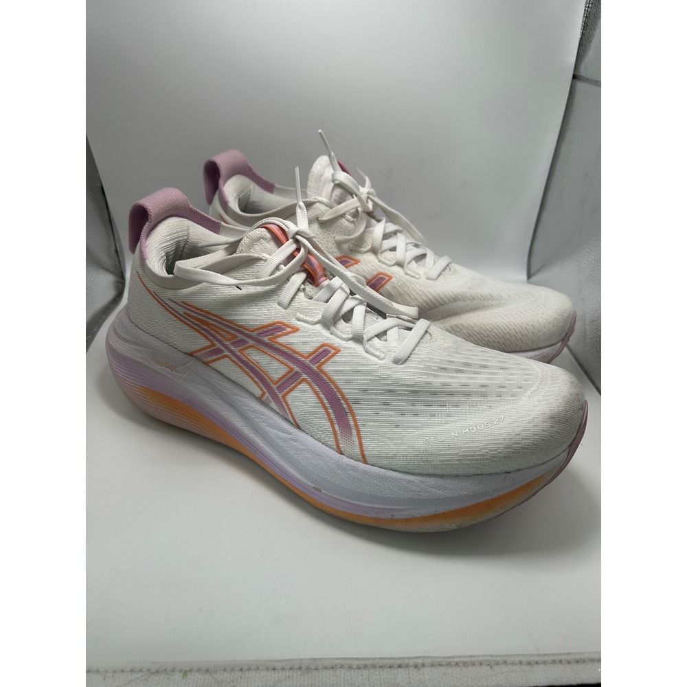Asics Gel-Nimbus 27 Women Size 11 White Pink Orange Running Shoes 1012B356